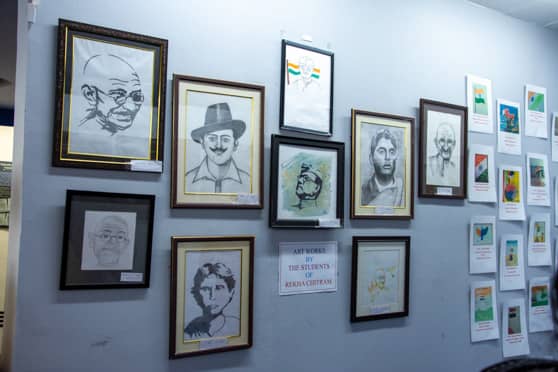 The theme also commemorates 75 years of Indian Independence. Students of the Autism Society of West Bengal drew the freedom fighters.