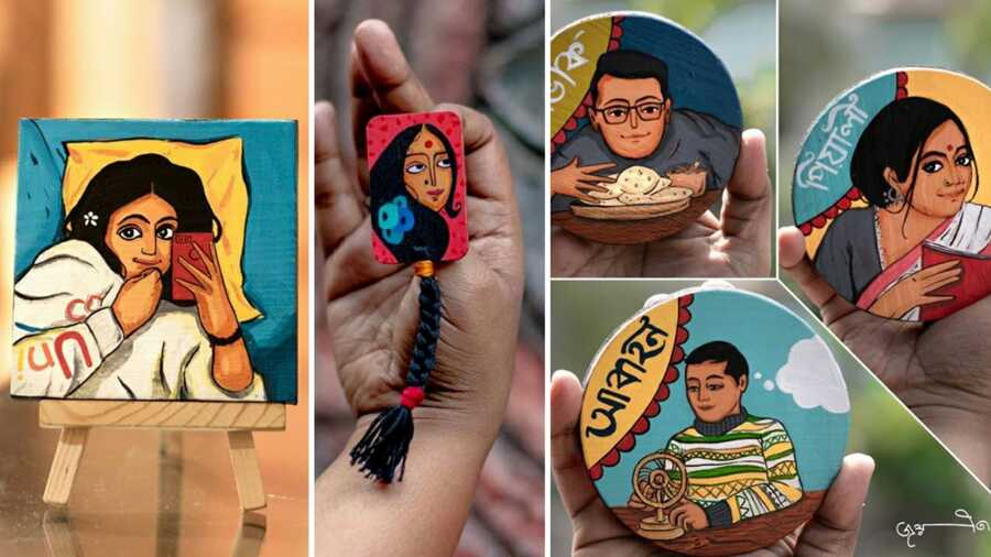 Apart from her watercolour prints, Joyeeta also paints mini-easel nameplates, bookmarks and other objects