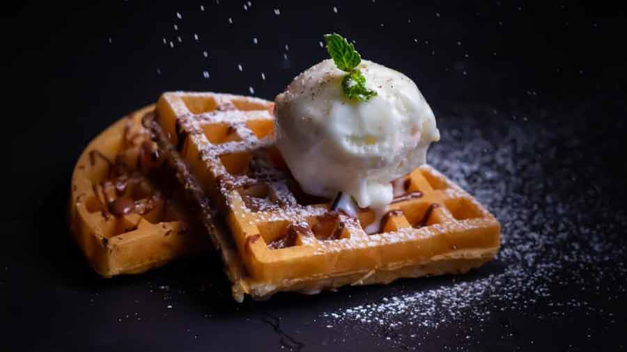 Dairy-free ice creams make for a great vegan waffle topping