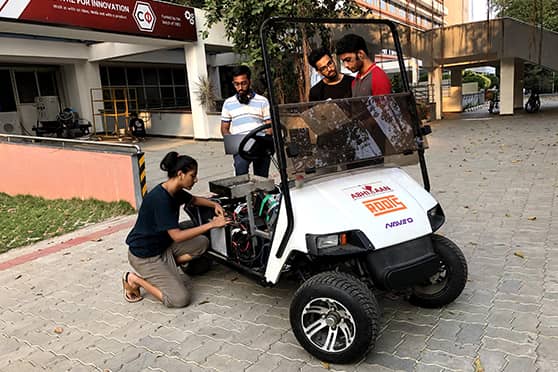 Bolt, a two-seater DC motor electric golf cart made by team Abhiyaan of IIT Madras to be showcased at the event.