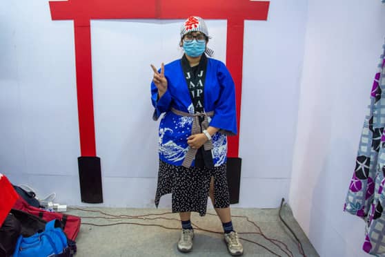 Gargi Dey, a second-year English Literature student at the Indira Gandhi National Open University, poses with the Japanese Happi Coat. 