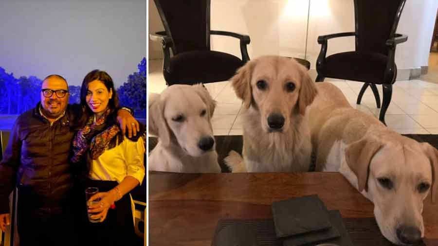 Gaurav with wife Neelanjana and their three doggy children, Gaga, Gigi and Sasha. ‘Neelanjana is my favourite gal in the house,’ smiles GG