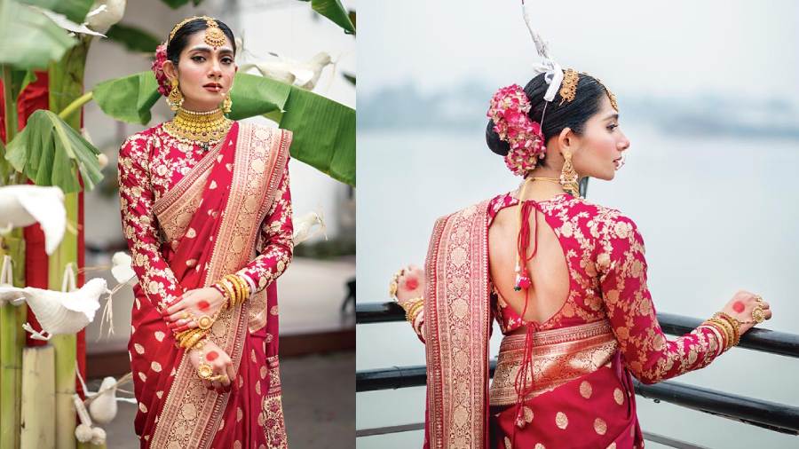 “I had promised myself that on my wedding day, I would wear a Sabyasachi sari and I did that,” smiled Sneha.