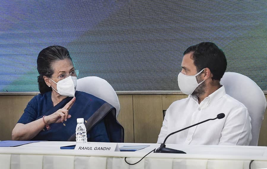 Sonia and Rahul Gandhi at the CWC meting on Sunday