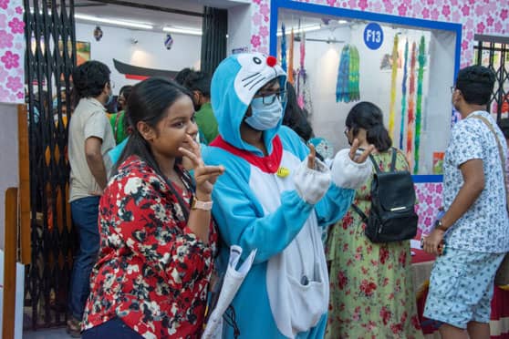 Sabarna Sinha dressed as Doraemon   