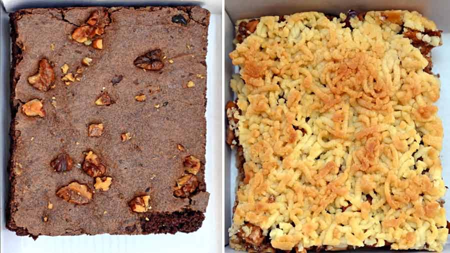 (L-R) Chocolate Brownie and Cinnamon Apple Crumble