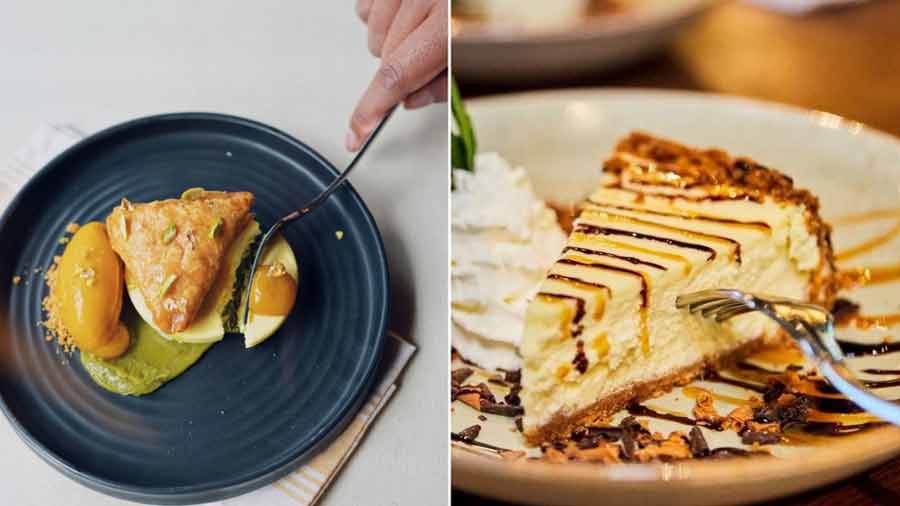 (L) Burma Burma’s baked saffron cheesecake curated by Vinesh Johny and Prathana Narang and Hard Rock Cafe’s New York-style cheesecake