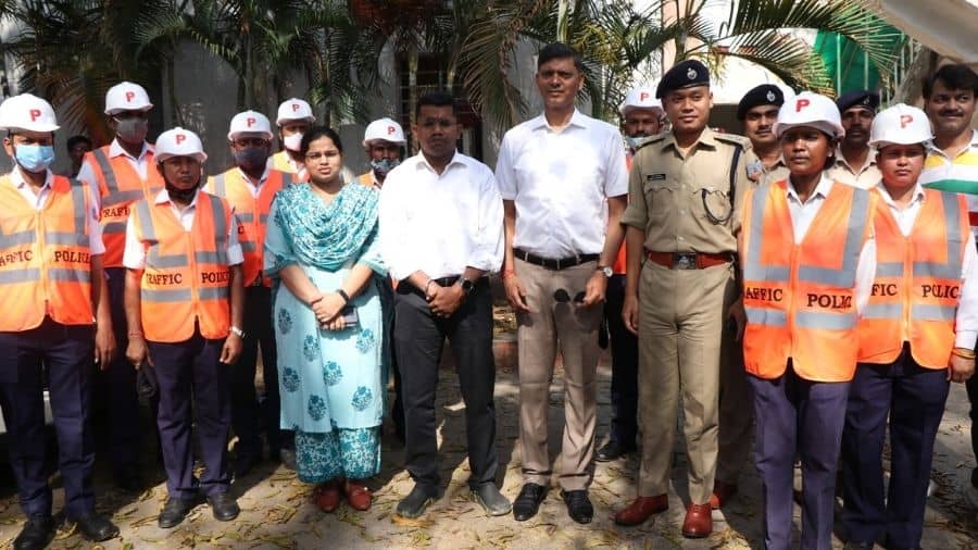 SSP Sanjeev Kumar (middle in half shirt) and other officials on Tuesday