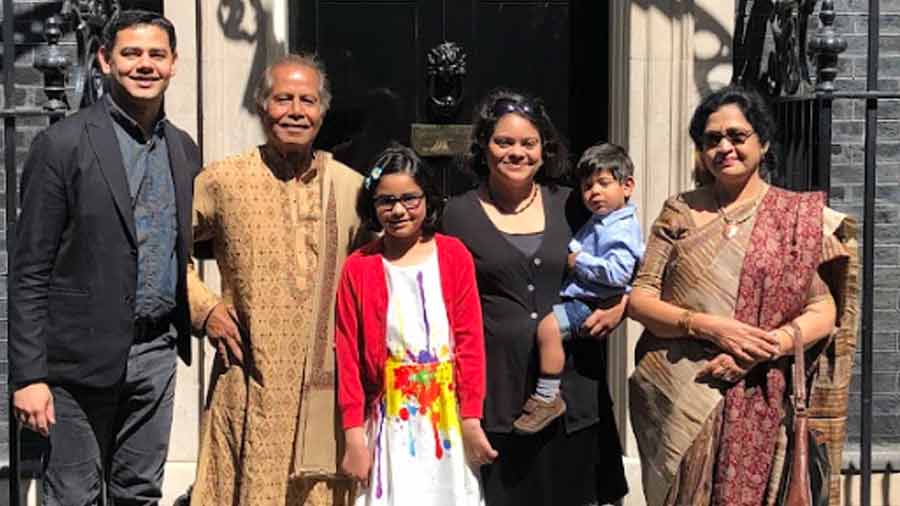 Subhajit with his family at 10 Downing Street
