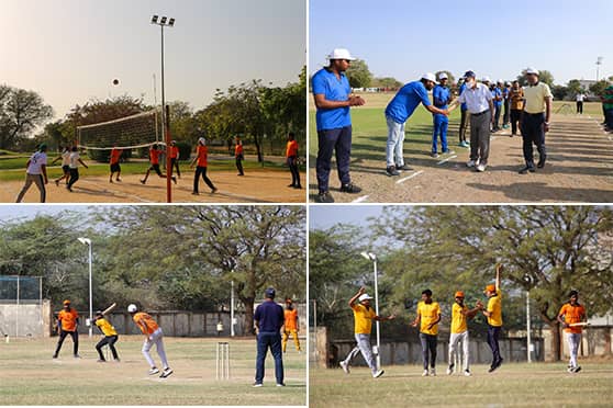 The 160 participants for cricket were divided into ten teams, while 60 players for volleyball were divided into five teams. 