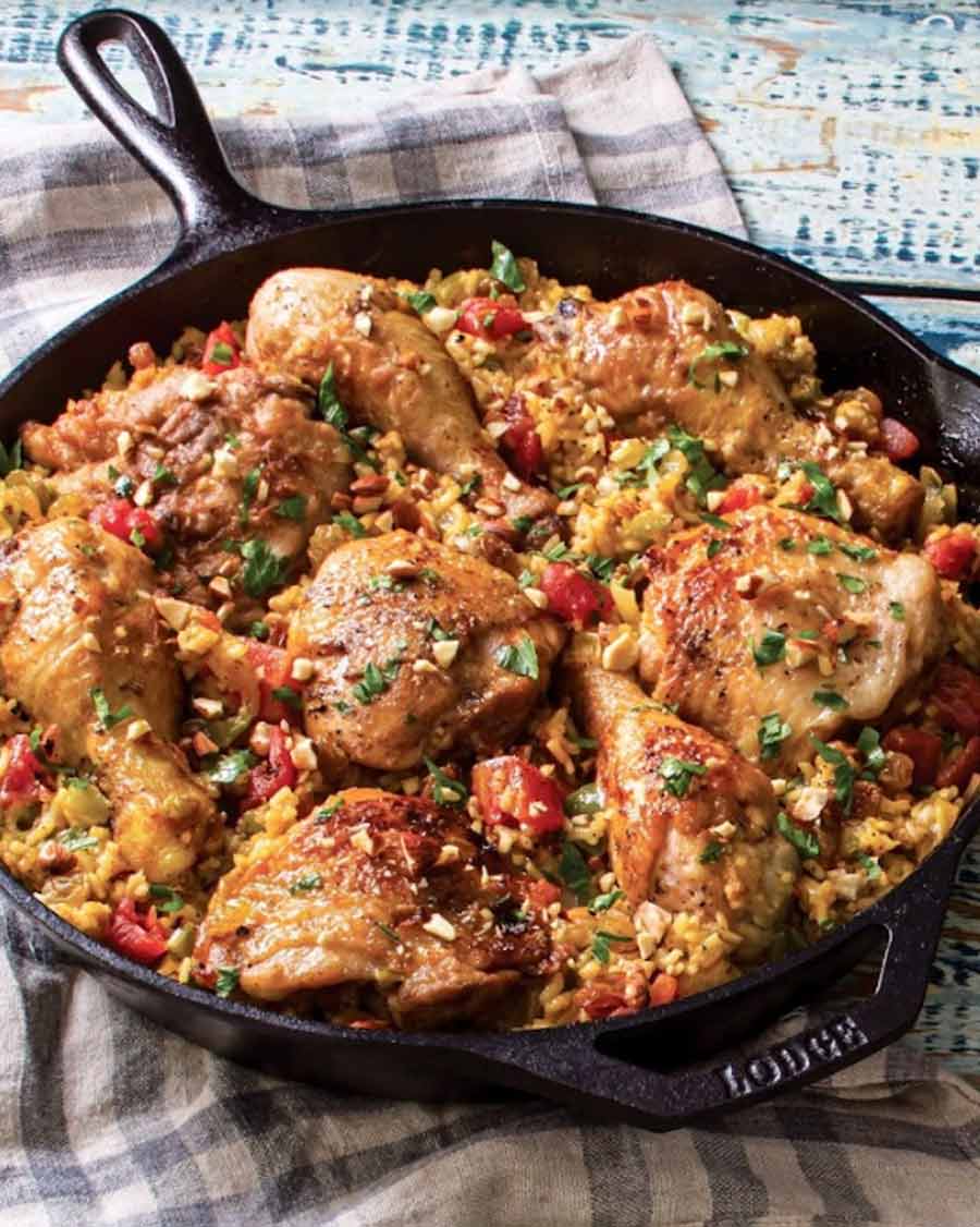 COUNTRY CAPTAIN: An heirloom dish which will elevate any menu! Whipped up using simple ingredients, Country Captain is country chicken usually served with yellow rice. 