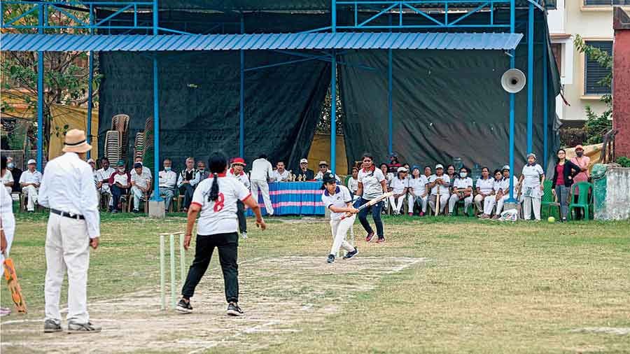 A batter from Tulip in full flow during the match. 