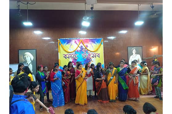 Students of Jogomaya Devi College got together to celebrate Basanto Utsob on March 15. 