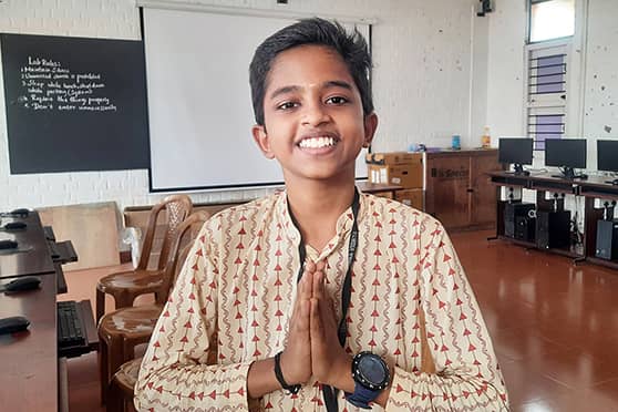 A student from an Isha Vidhya school where BYJU’s has offered educational videos and quiz modules for online classes. 