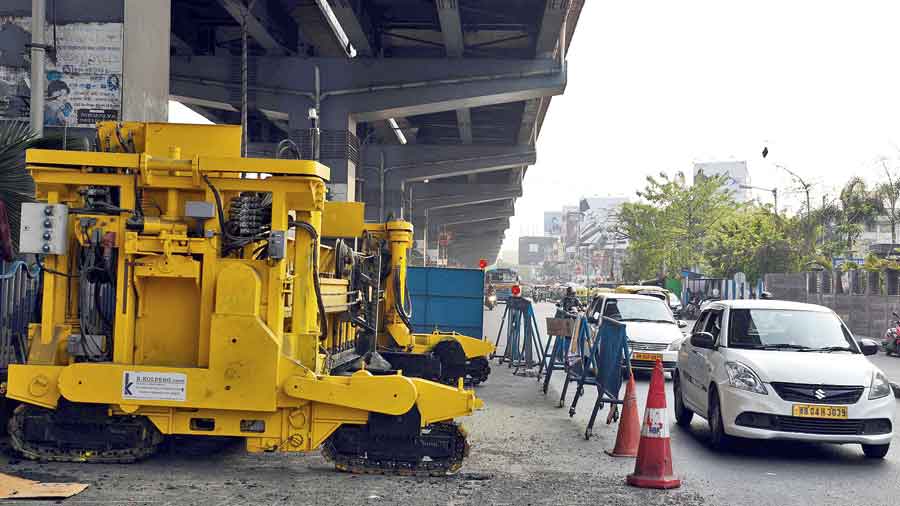The road-laying machines at Baguiati on Monday.  