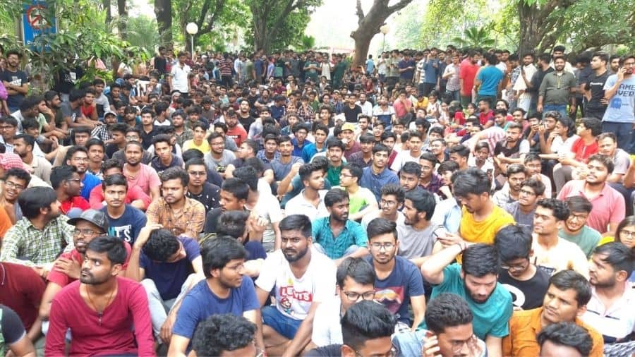 Students of IIT(ISM) staging dharna at their institute premises in Dhanbad