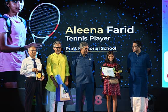 Aleena Farid, a Class VIII student of Pratt Memorial School, Kolkata, is a tennis player 