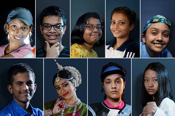 The Edugraph 18 Under 18 achievers have excelled in various fields from sports to science and from poetry to dance. The winners — picked by a nine-member jury — were felicitated at a grand finale at GD Birla Sabhagar on March 22. Meet nine of them: (L-R, clockwise) Aleena Farid, Ananda Bhaduri, Anandini Sengupta, Anushka Jana, Anushri Modi, Avigyan Kishor Das, Divyani Mohanty, Khwaish Sharma and Likuta Persis Tissicca.  