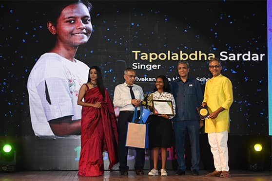 Tapolabdha Sardar, a Class X student of Vivekananda Mission School, Joka, is a singer. 