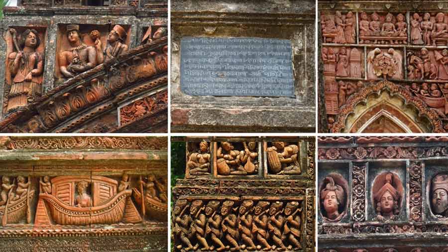 Terracotta plaques and the foundation stone of the temples of the Chandra family at Sribati 