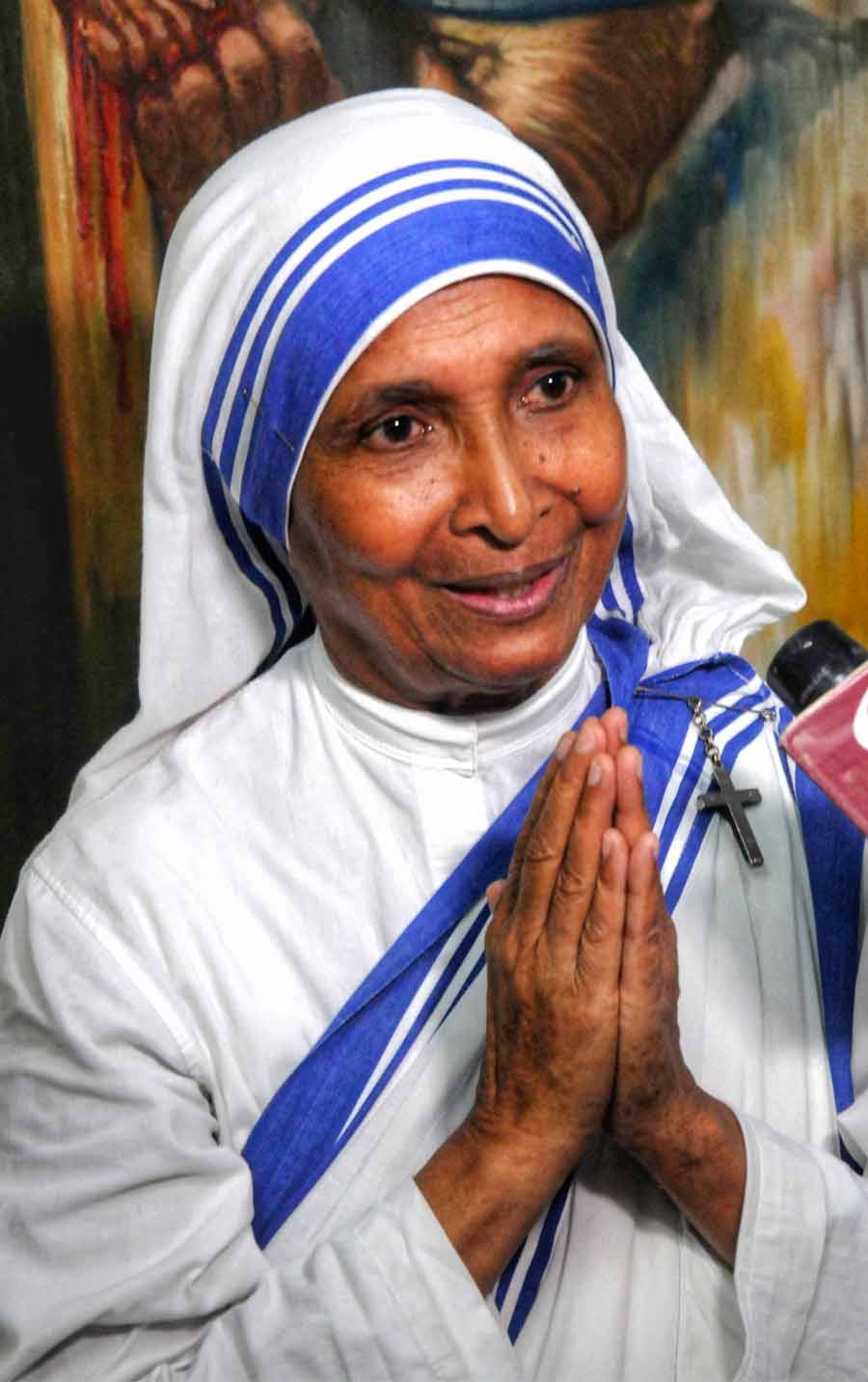 Sister Joseph, the new Superior General of Missionaries of Charity, speaks to the press at Mother House in central Kolkata on Wednesday. Sister Joseph, who was elected last Saturday, replaced Sister Prema, who helmed the organisation founded by Mother Teresa for 13 years