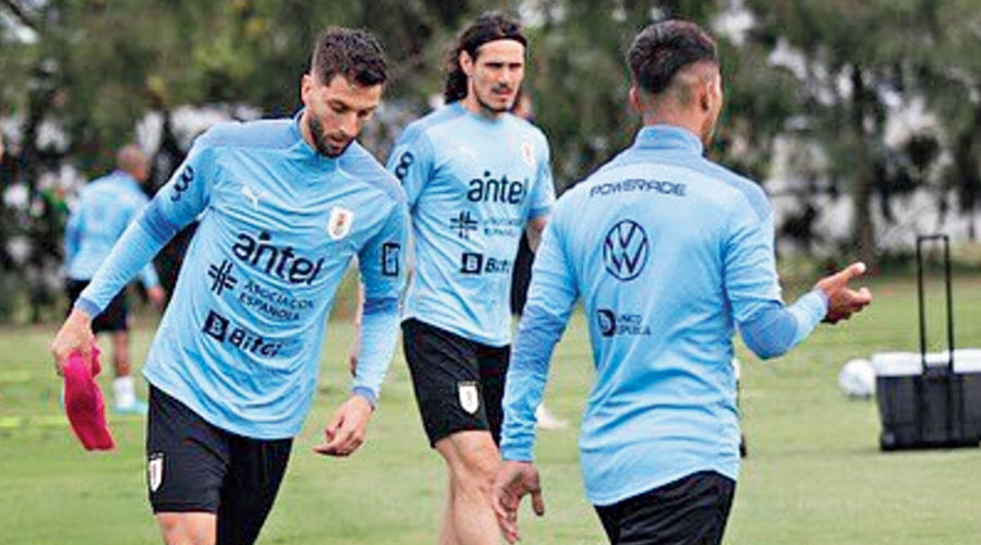 Uruguay players during a training session.