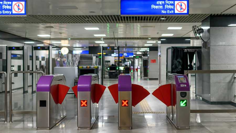 A view of metro station of Kolkata East West Metro system at Phoolbagan, Kolkata, India on April 2021