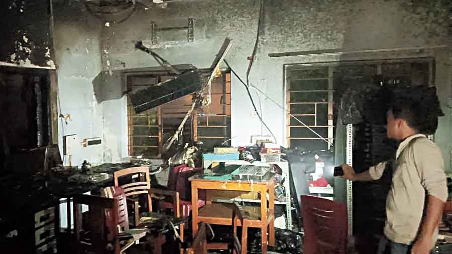 The charred lab at Jadavpur University on Thursday