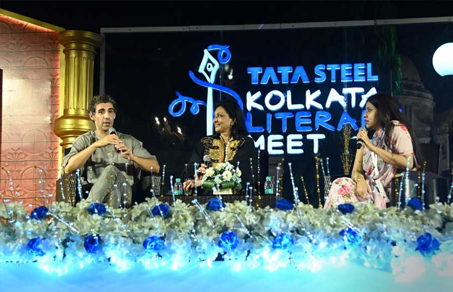 REEL VS REAL: (From left) Actor Jim Sarbh, dancer Mallika Sarabhai and economist Shrayana Bhattacharya discuss ‘Rocket Boys’— a web series that explores the lives of India’s two extraordinary scientists Homi J. Bhabha and Vikram Sarabhai — at the Kolkata Literary Meet on Thursday, March 24. The first season of ‘Rocket Boys’ was released on February 4 