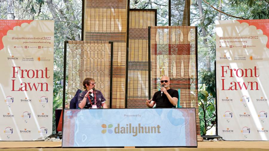 DBC Pierre (left) and Jeet Thayil at the Jaipur Literature Festival 2022