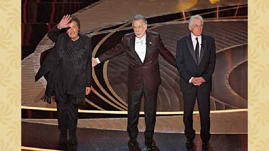 The Godfather director Francis Ford Coppola (centre) with actors Al Pacino and Robert De Niro