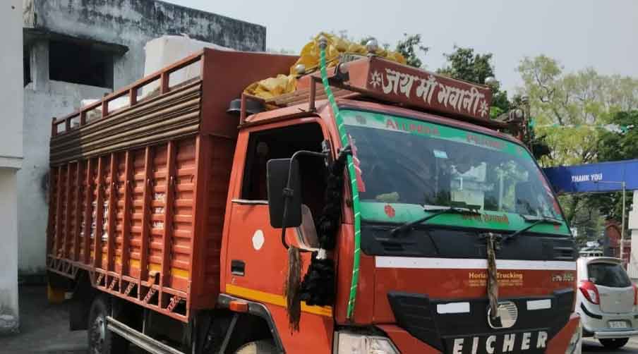 The killer courier truck lying seized on the Bistupur thana premises on Tuesday