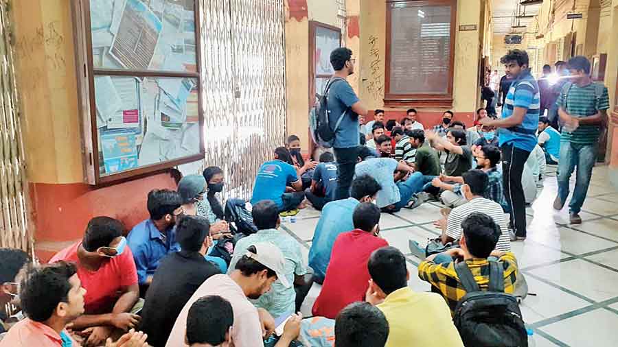 The sit-in by students on the Jadavpur University campus  on Tuesday.