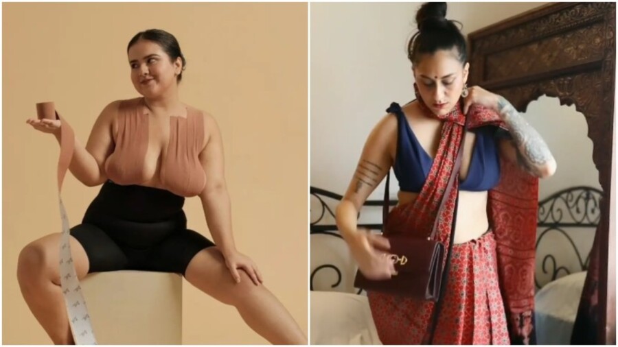 Butt Chique’s boob tapes are body-loving and (right) Karuna Ezara Parikh wears a versatile fit by Hunkemöller India