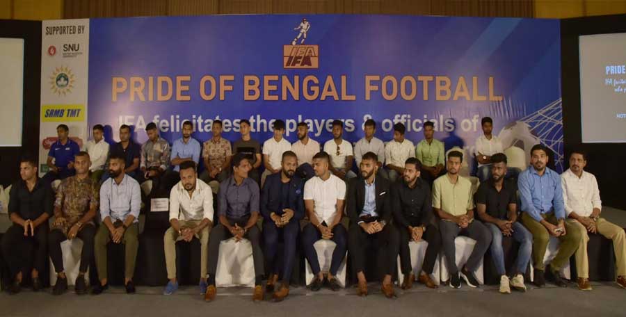 Football players and officials from Bengal, who took part in the Indian Super League, were felicitated by the Indian Football Association at a star property in the city on Thursday 