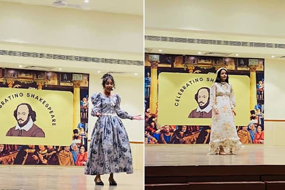 Students of Sacred Heart Convent School, Jamshedpur, perform on stage at a programme to mark William Shakespeare’s birthday.