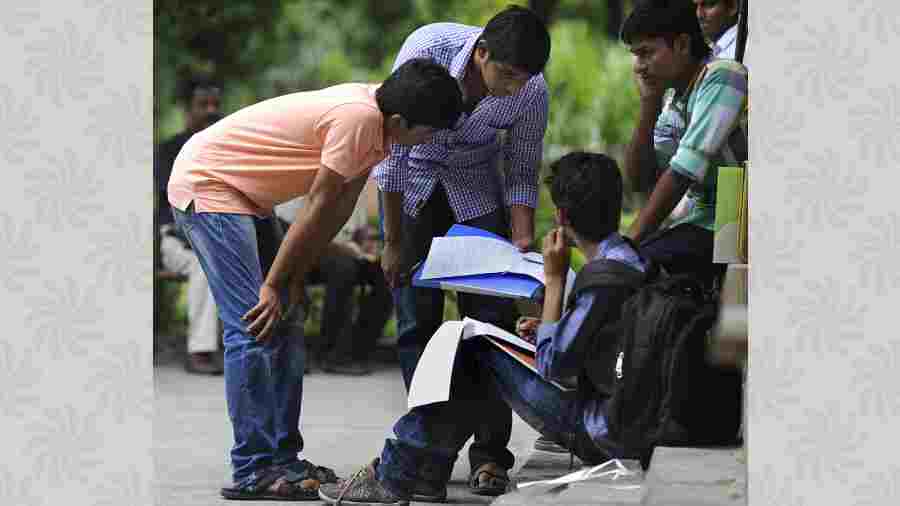 FORM NORM: A file picture of students with admission forms at the Shri Ram College of Commerce in Delhi