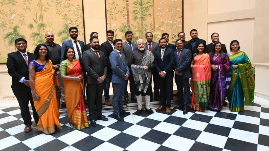 Prime Minister Narendra Modi with members of the Indian community in Berlin