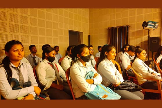 Students of Gossner College at a programme to mark the birth anniversary of Satyajit Ray.