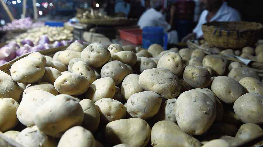 Potatoes being sold in New Market on Wednesday. 