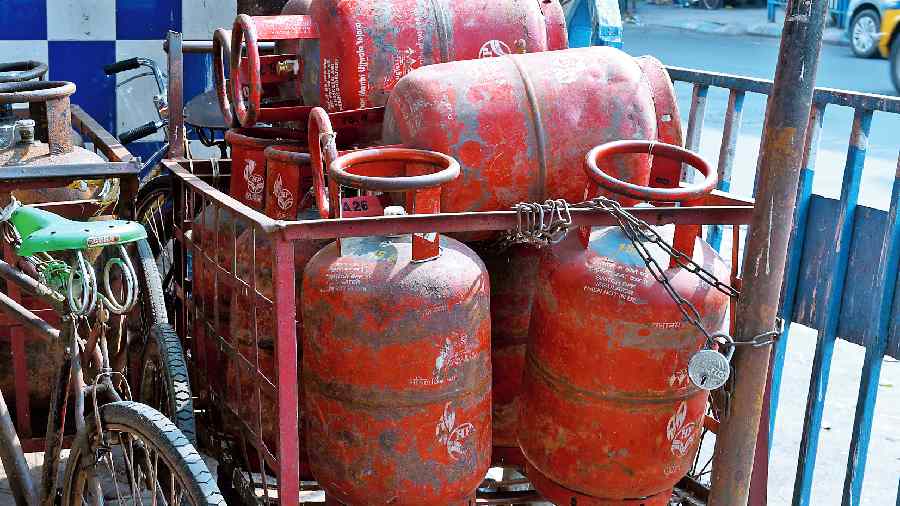 LPG cylinders on a delivery van in central Kolkata