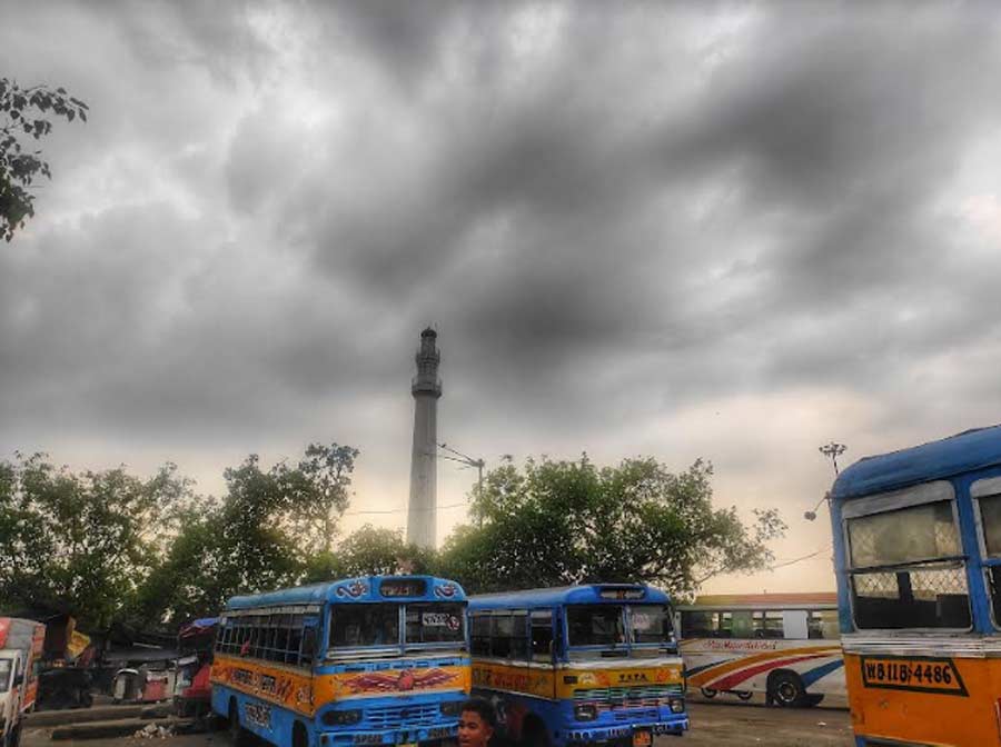 An overcast sky over Shahid Minar on Thursday afternoon