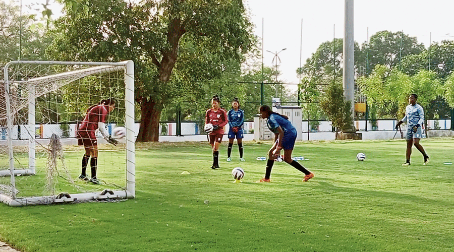 The U-17 women players at a practice session in Jamshedpur.