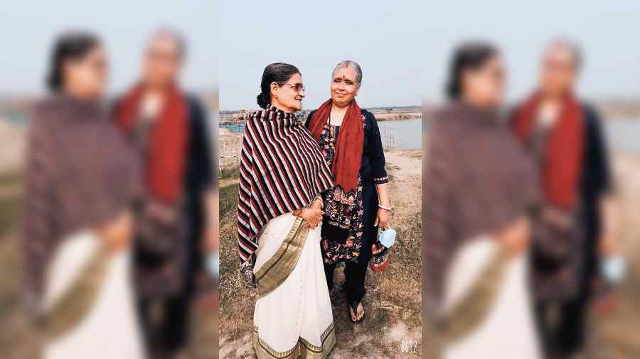 Gita Chakraborty in salwar kameez with her aunt Anjali Chakraborty 