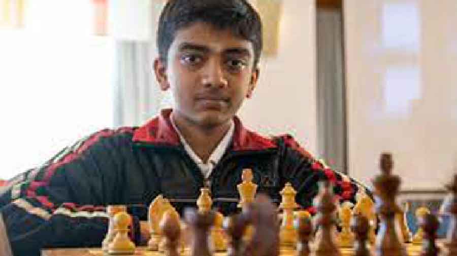 Kolkata, India. 06th Sep, 2023. Indian International chess player  Rameshbabu Praggnanandhaa seen playing in the fifth edition of the Tata  Steel Chess India tournament 2023 at Bhasa Bhavan. (Photo by Dipayan  Bose/SOPA