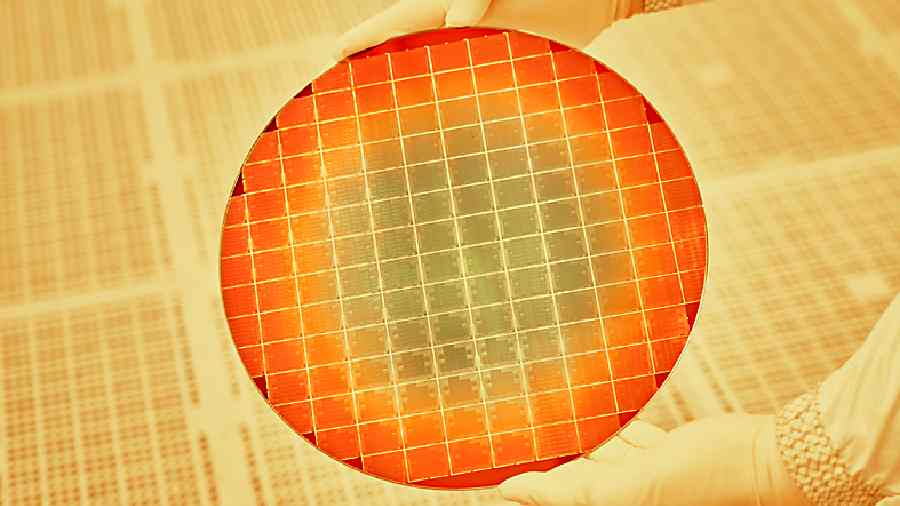 A silicon wafer used to make chips.
