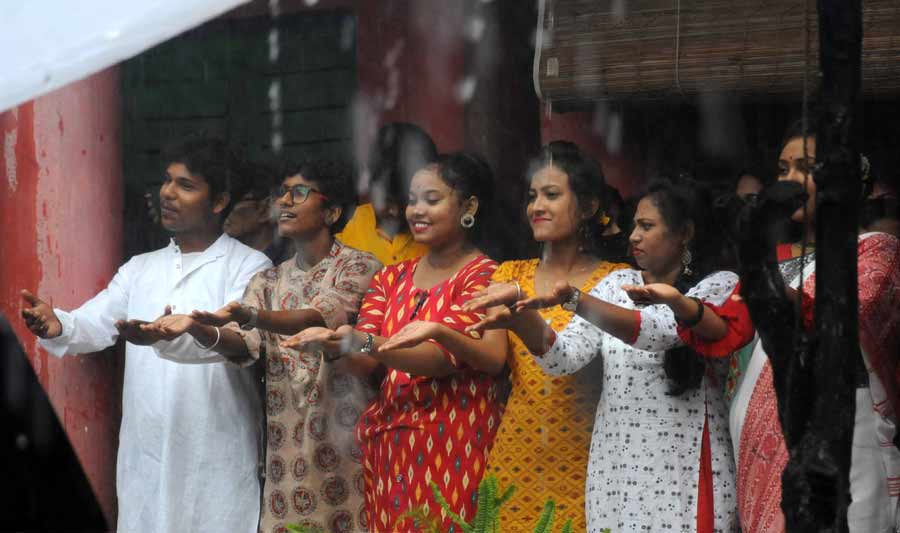 Visitors at the Jorasanko Thakurbari celebrate Rabindra Jayanti in a different fervour on Monday 