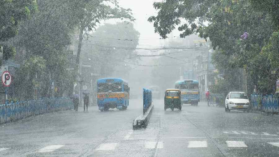 MG Road during heavy rain on Monday morning. 