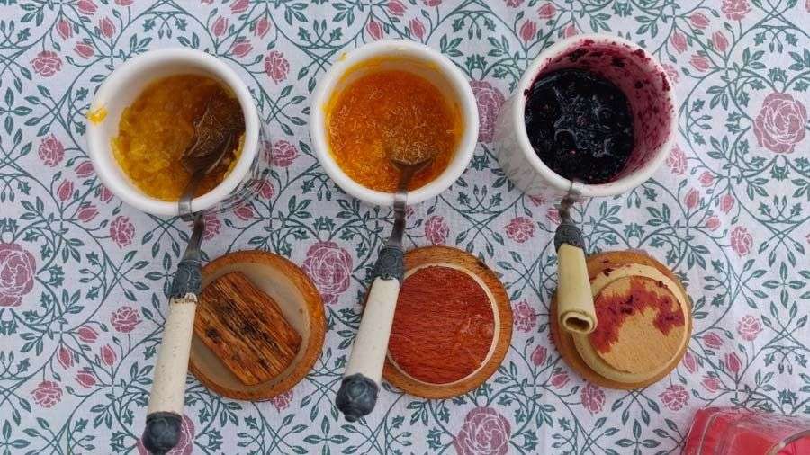 Fresh in-house jams — apple, orange marmalade and mulberry