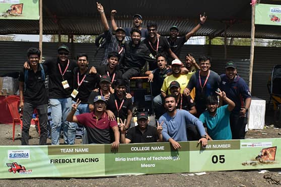 Team Firebolt celebrates its feat at the m-BAJA SAE competition in Indore. 
